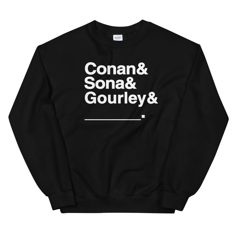 Conan O'Brien Needs A Friend: Conan & Sona & Gourley & You Sweatshirt (Black/Grey/Pink)