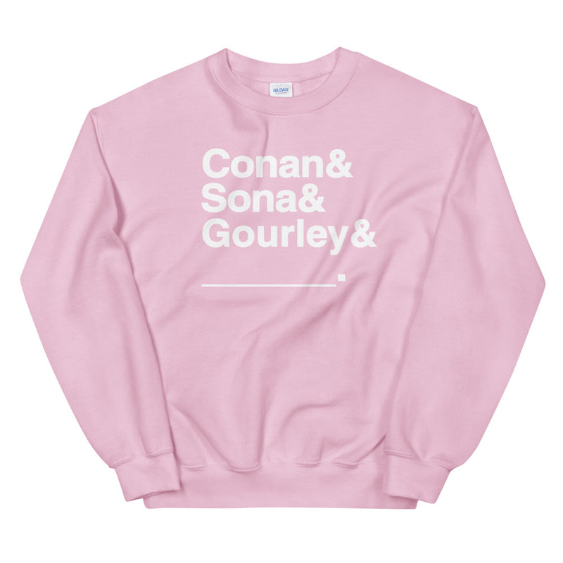 Conan O'Brien Needs A Friend: Conan & Sona & Gourley & You Sweatshirt (Black/Grey/Pink)