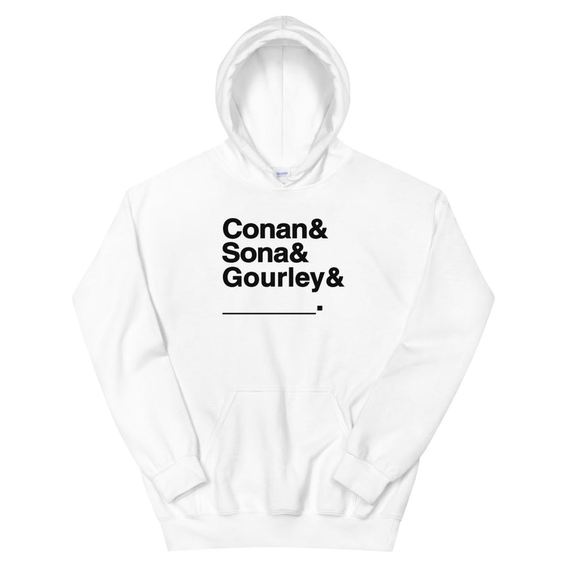 Conan O'Brien Needs A Friend: Conan & Sona & Gourley & You Hoodie (White/Light Grey)